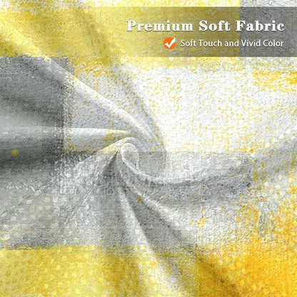 Culudea Grey Yellow Painting Shower Curtain Set, Gray Contemporary Abstract Bathroom Window Waterproof Shower Curtain Set for Bathroom Decor