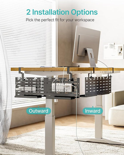 Under Desk Cable Management Tray, 30.2" Vertical Metal Pegboard Organizer
