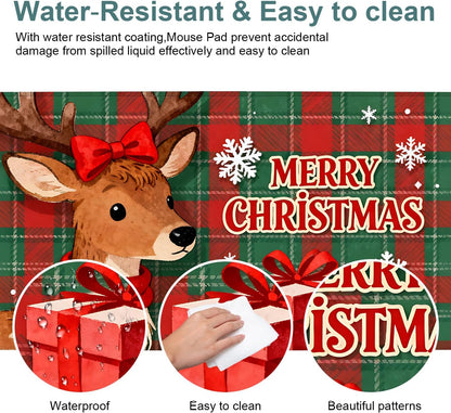 Merry Christmas-Elk Gaming Mouse Pad 35.4"x15.7"Desk Mat Anti-Slip Rubber Base & Durable Stitched Edges for Gamers Smooth Mouse Writing Surface for Desk Office/Home
