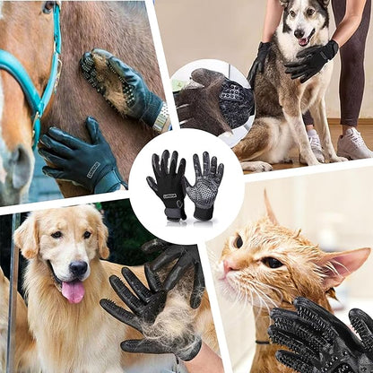Lumova Pet Grooming Glove – Patented Rubber-Massage Shedding Bath & Hair Remover for Dogs, Cats & Livestock – Lightweight, Flexible, Secure Fit (Black)