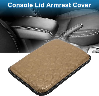 Car Armrest Cushion Pad Non-slip 11.81"x8.27" PU,Breathable Cotton and Linen Beige Center Console Lid