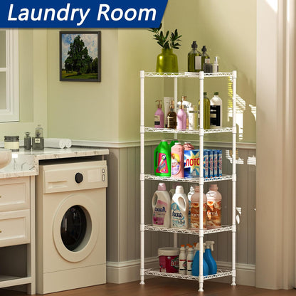 REGILLER 5-Wire Shelving Metal Storage Rack Adjustable Shelves,Standing Storage Shelf Units for Laundry Bathroom Kitchen Pantry Closet(White,11.8" D x 16.6" W x 53.5" H)