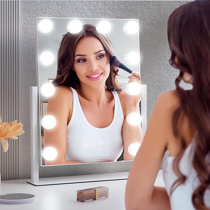 Vanity Makeup Mirror with Lights, 3 Color Lighting Modes Detachable 10X