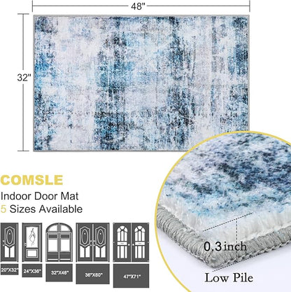COMSLE Door Mat, Front Door Mat Indoor for Entrance Faux Wool Absorbent Non Slip Modern Throw Rug for Entryway Hallway Muddy Paws - Pet Friendly, 32x48 Inches,Smashing Blue Machine Washable