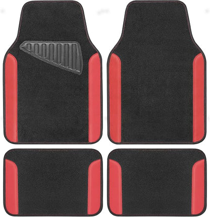 Motor Trend Waterproof Car Floor Mats Universal Fit Car Mats with Driver Heel Pad Leather Car Carpet Floor Mats for SUV Van Sedan Truck Anti-Slip Backing Carpet Mats Black and Red