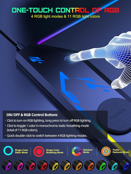 TopMade Wireless Charging Mouse Pad, RGB Gaming Mousepad, 35.4" x 15.8" Extra Large Waterproof Keyboard Desk Pad, Cool Computer Desk Mat, Black (Includes 20W PD Power Adapter & 6.56ft Woven Cable)