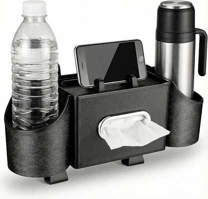 Ciieeo 4 in 1 Backseat Car Organizer with Cup Holder Tissue Box and Hooks Multifunctional Seat Back Storage Box for Road Trip Travel Accessories Universal Auto Headrest Holder
