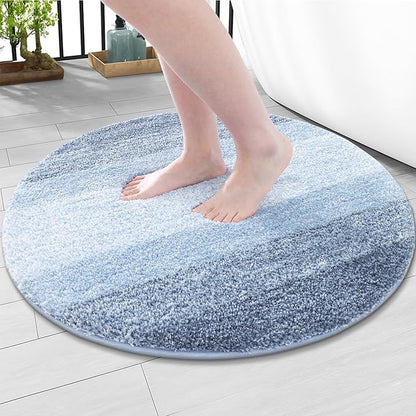 Arotive Microfiber Bathroom Rugs, Shaggy Soft and Absorbent Bath Rug, Non-Slip, Thick Plush Machine Washable Dry Bath Mats for Bathroom, Tub and Shower, 30x30, Light Blue, Round