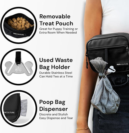 Pup Culture Dog Treat Pouch with Poop Bag Dispenser and Removable Treat Pouch | Cross Body Dog Walking Bag | The Perfect Puppy Training Tool and Even Better Gift