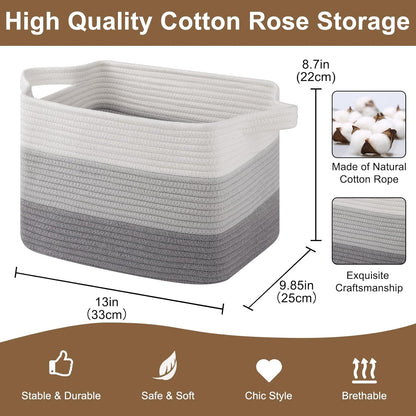 Storage Basket for Organizing, Woven Baskets for Storage, Rectangle Decorative Baskets for Shleves, Closet, Toys, Books, Nursery Organizer Bins - Pack of 3 (Gradient Gray, 13"x9.85"x8.7")