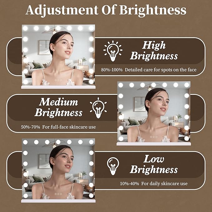 Vanity Mirror with Lights, Makeup Mirror with 17 Dimmable LED Bulbs, 3 Color