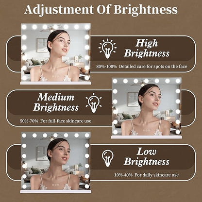 Vanity Mirror with Lights, Makeup Mirror with 17 Dimmable LED Bulbs, 3 Color