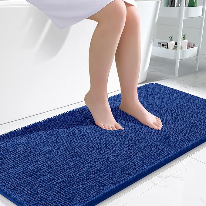 OLANLY Bathroom Rugs 47x24, Extra Soft Absorbent Chenille Bath Rugs, Rubber Backing Quick Dry, Machine Washable Bath Mats for Bathroom Floor, Tub and Shower, Home Decor Accessories, Royal Blue