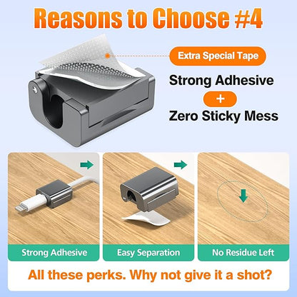 AGVEE 4 Pack Magnetic Cord Organizer Clips, 10mm Ultra-Thin Aluminum Cable Management Holder, 2 Pairs of Strong Magnets Keeper for Home Desk Office Gadgets Accessories, Residue-Free Tape, Dark Gray