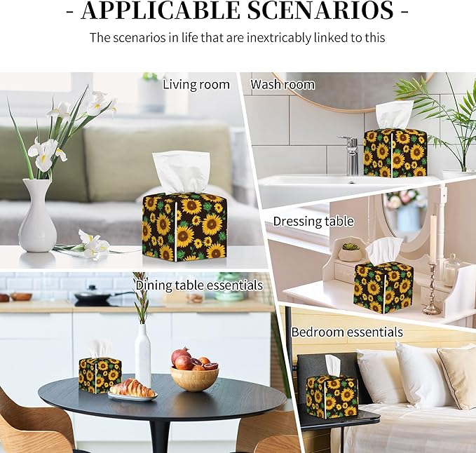 POIUBLE Sunflower Tissue Box Cover Leather Tissue Box Holder Square Facial Paper Organizer Dispenser for Bathroom Kitchen Bedroom Vanity Countertop Night Stands