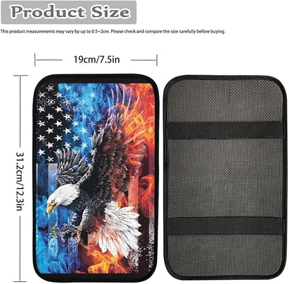 Horeset American Flag Flame Eagle Car Console Covers for SUV Universal Fit Cow Spot Auto Armrest Seat Box Cover Interior Protector, Easy to Install