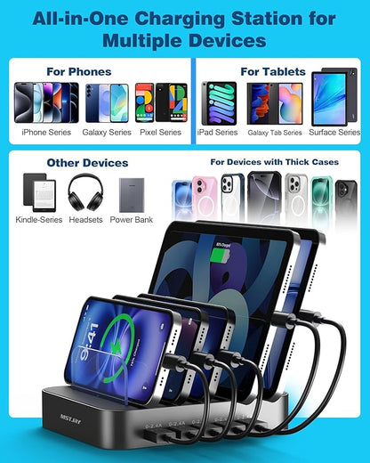 MSTJRY Charging Station for Multiple Devices : 5 Port Multi USB-A Charger
