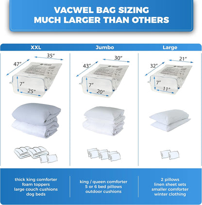 5-Pack XXL- Jumbo Space Vacuum Storage Bags for Clothing Storage - Vacuum Space Bags for Comforters, Blankets and Clothes - 5x XXL Size (47x35in)