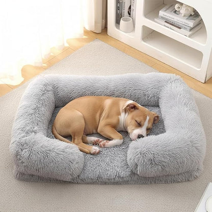 CareCooo Orthopedic Dog Bed for Medium Dogs - Washable Memory Foam Pet Sofa, Fluffy Plush Rectangular Bed, Waterproof Anti-Anxiety Couch, Light Gray, M