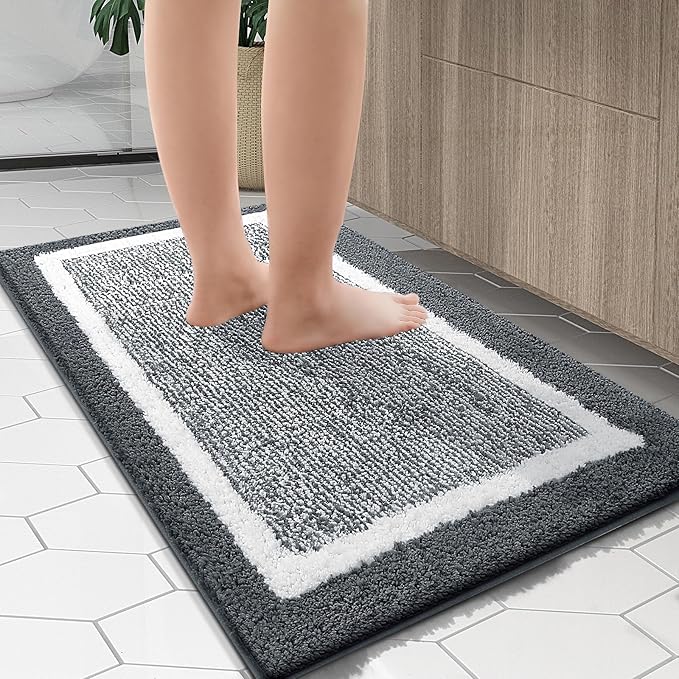OLANLY Bathroom Rugs 59x20, Extra Soft and Absorbent Microfiber Bath Mat, Non-Slip, Machine Washable, Quick Dry Shaggy Bath Carpet, Suitable for Bathroom Floor, Tub, Shower (Runner, Dark Grey)