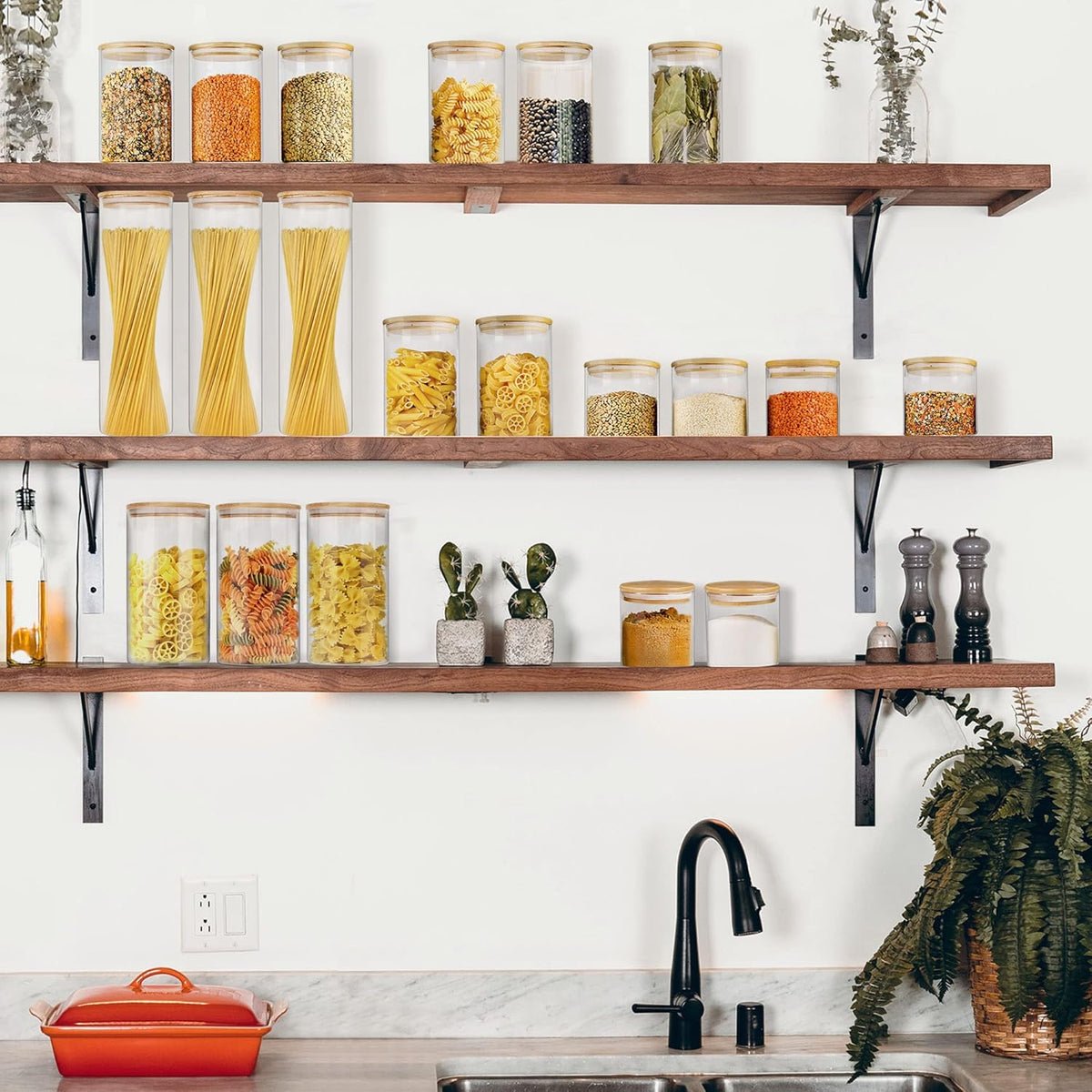 Glass Jars with Bamboo Lids (40oz in 3 Pack), Glass Food Jars and Canisters Sets, Pantry Food Storage Jars with Airtight Lids, Large Glass Canisters with lids