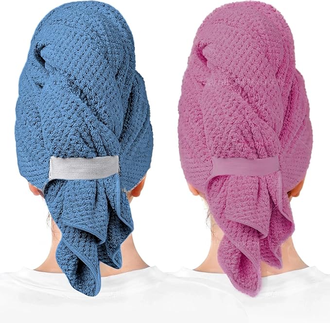 YHPDYL 2-Pack Women's Microfiber Hair Towel Wrap - 50% Faster Dry, Ultra-Absorbent & Anti-Frizz. Ideal for Long/Curly Hair. 27.5x39.4 Oversized, Lightweight for Travel, Gym, Spa & Home