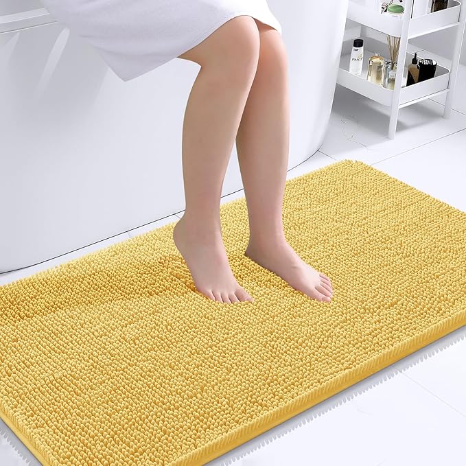 OLANLY Bathroom Rugs 44x24, Extra Soft Absorbent Chenille Bath Rugs, Rubber Backing Quick Dry, Machine Washable Bath Mats for Bathroom Floor, Tub and Shower, Home Decor Accessories, Yellow