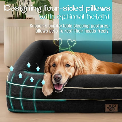 TaiBest Waterproof Memory Foam Dog Beds for Extra Large Dogs Non-Slip Orthopedic Dog Beds Washable Couch Pet Bed with Removable Cover (Black, Large)