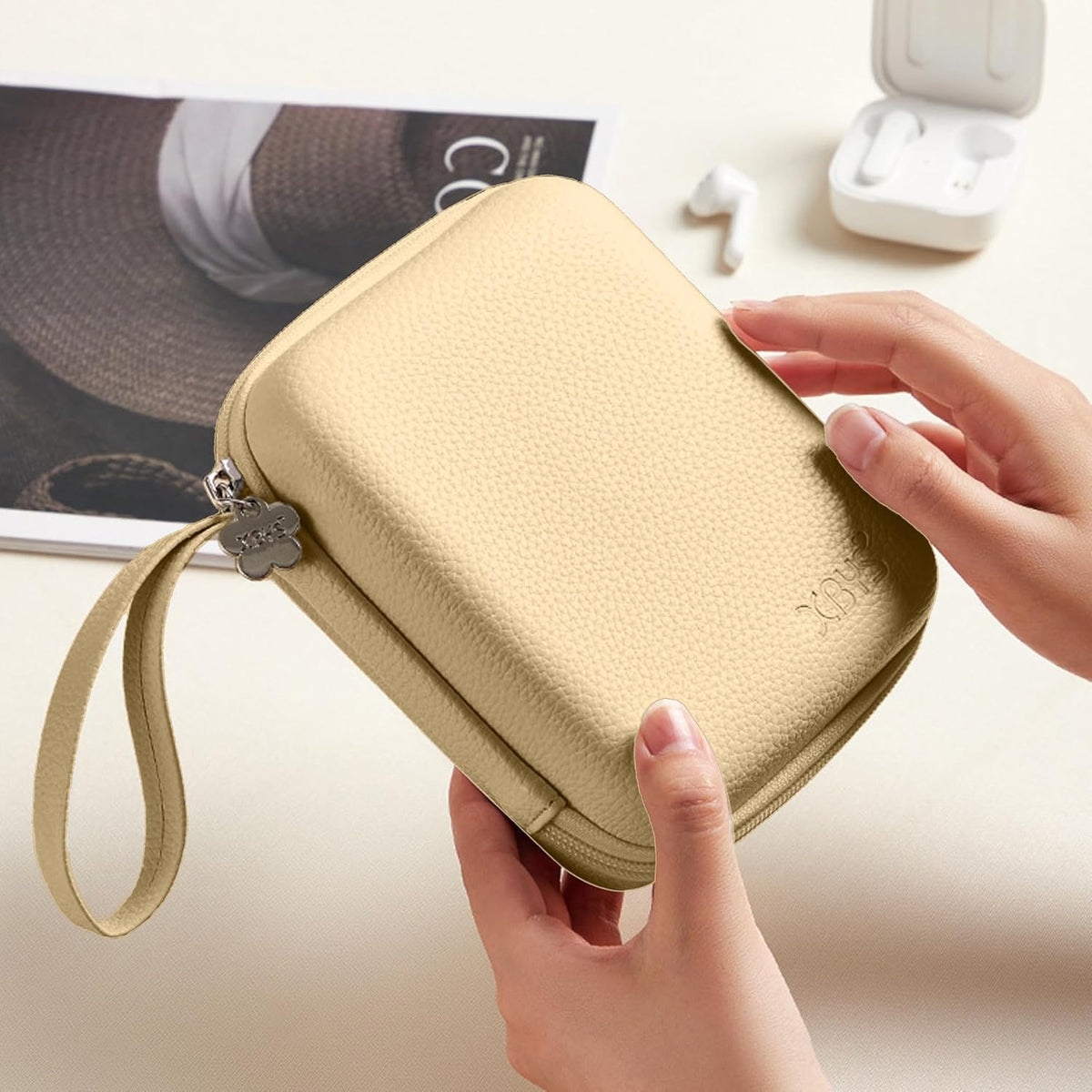 Charger Case for Macbook, Portable Tech Electronic Organizer Bag,Travel Storage Pouch for Laptop Accessories, MacBook Power Adapter, Charging Cords, USB Drives, Power Bank (Light Khaki, L)