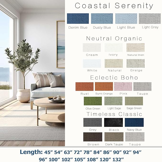 KOUFALL Light Grey Back Tab Linen Blackout Curtains 72 Inch Length