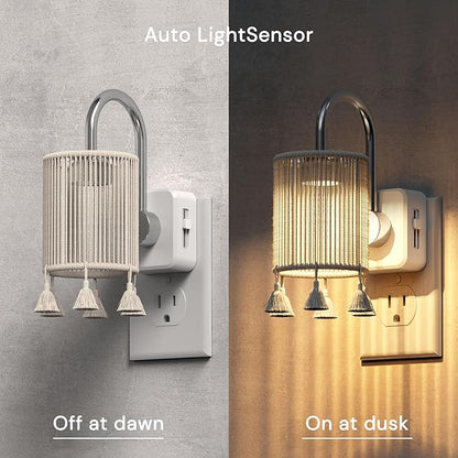 L LOHAS LED Night Lights Plug into Wall, 2 Pack Boho Fabric Cylinder Night Light