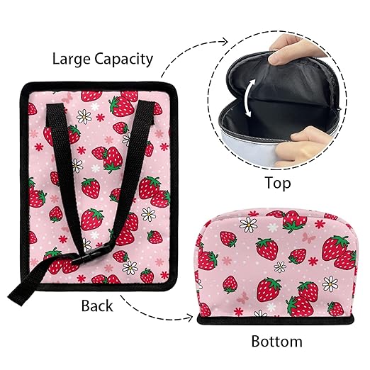Pink Strawberry Car Trash Can with Lid Garage Bag Automotive Garbage Bin Reusable Auto Accessories Interior Car Organizer with Adjustable Straps