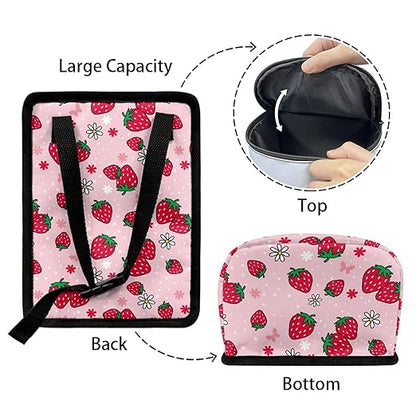Pink Strawberry Car Trash Can with Lid Garage Bag Automotive Garbage Bin Reusable Auto Accessories Interior Car Organizer with Adjustable Straps