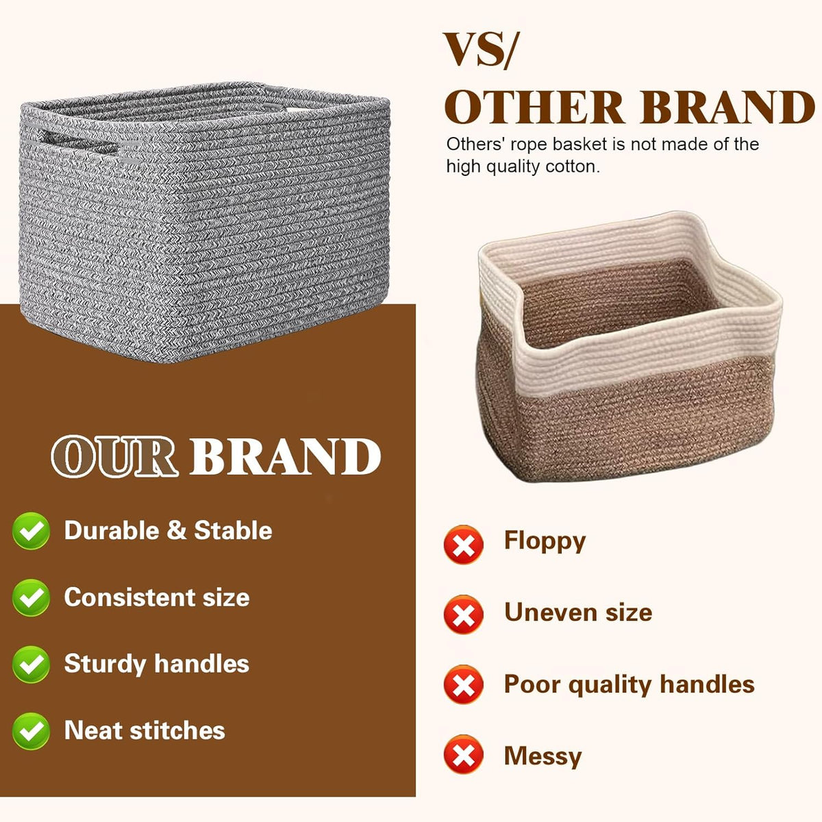 Storage Baskets for Organizing, 4 Pack Storage Baskets for Shelves, Woven Basket for Shelves, Closet Organization, Rectangle Organizer Basket Gifts Empty, 13"Lx8.7"Wx7.9"H Decorative Bins with Handles