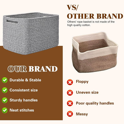 Storage Baskets for Organizing, 4 Pack Storage Baskets for Shelves, Woven Basket for Shelves, Closet Organization, Rectangle Organizer Basket Gifts Empty, 13"Lx8.7"Wx7.9"H Decorative Bins with Handles