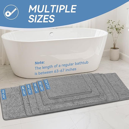 Bcoimo 44"×24" Absorbent Bath Mat, Non-Slip with Backing Chenille Bath Rug and Machine Washable Bathroom Mat Quick-Dry Design. Ideal for Bathroom and Tub Areas