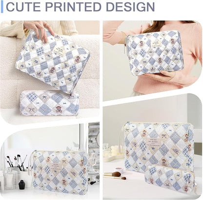 Gosect 2PC Makeup Bag Set, Cute Cosmetic Bag for Women Girls, Floral Coquette Aesthetic Toiletry Bag, Travel Make Up Organizer Bag (Elephant)