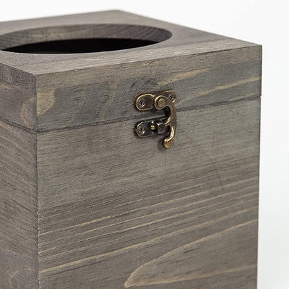 Distressed Farmhouse Square Solid Wood Tissue Box Cover with Slide-Out Bottom Panel Honey Brown Tissue Box Holder for Bathroom Living Room Dining Room Bedroom Toilet (Grey)
