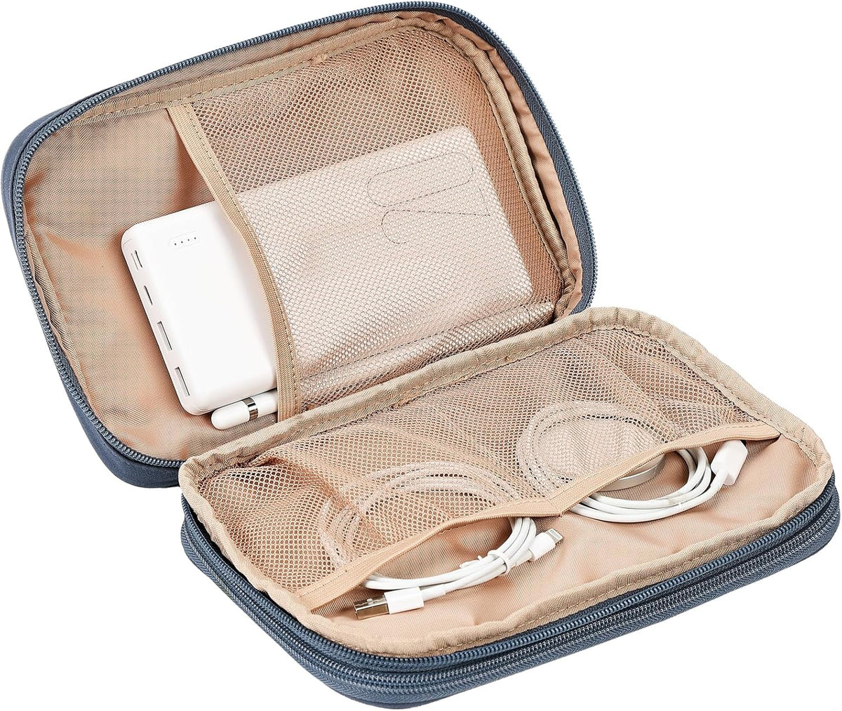 NISHEL Travel Cord Organizer Case, Double Layers Tech Electronic Bag, Essentials for Charger, Cable, Phone, Flash drive, Large, Aegean-Blue