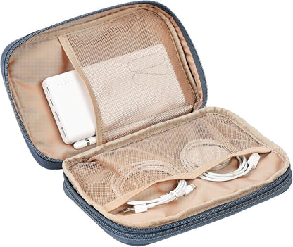 NISHEL Travel Cord Organizer Case, Double Layers Tech Electronic Bag, Essentials for Charger, Cable, Phone, Flash drive, Large, Aegean-Blue