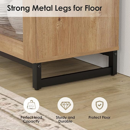 WAMPAT Modern TV Stand with Glass Doors