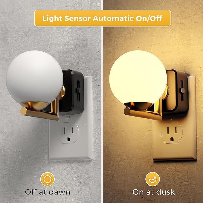 L LOHAS LED Night Lights Plug Into Wall 2 Pack, Dusk to Dawn Sensor, 3000K