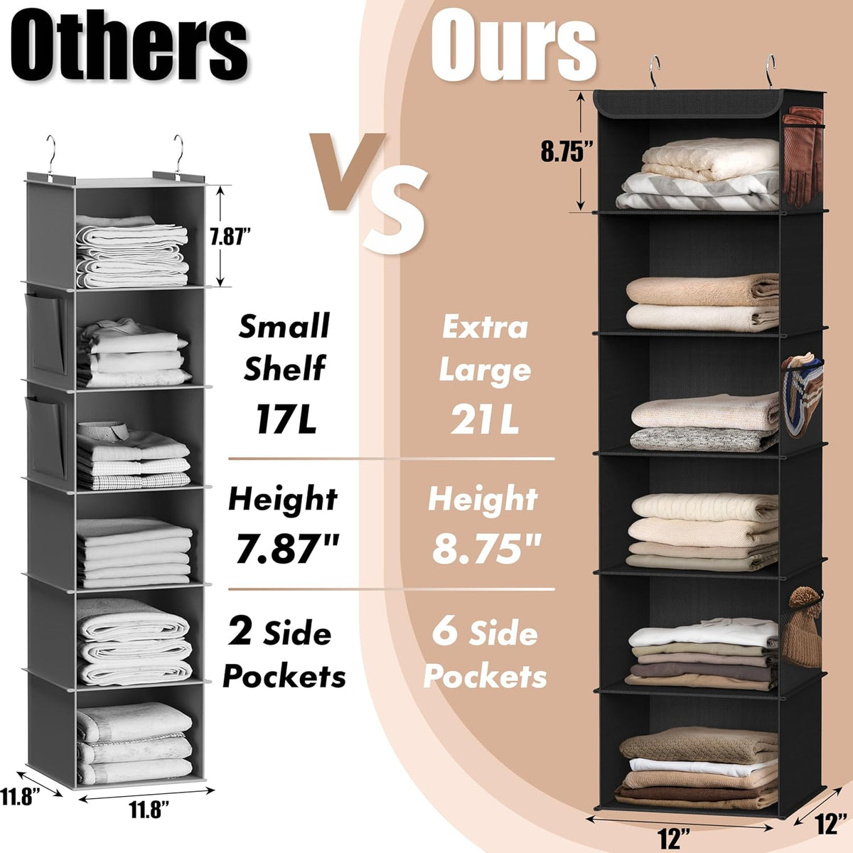 Simple Houseware 6 Shelf Hanging Closet Organizer, Black
