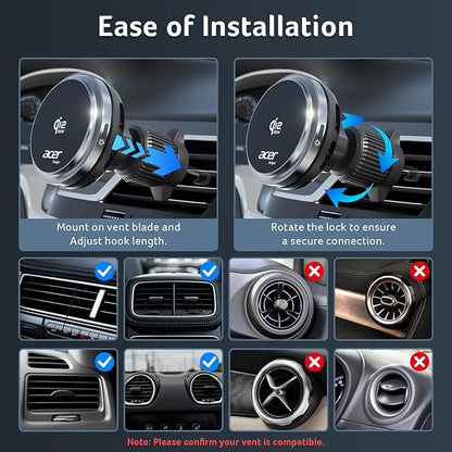 Acer Gadget Qi2.2 25W for MagSafe Car Mount Charger,Wireless Car Charger with Cooling Fan & Backlight,Vent Phone Mount with 45W Car Adapter,360°Rotation Magnetic Phone Holder for iPhone 17/16/15/14/13