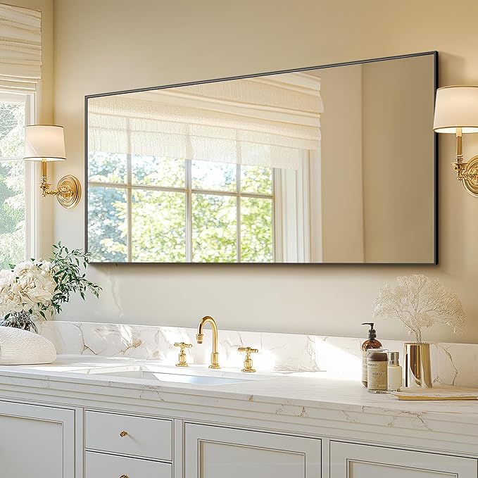 Bathroom Vanity Mirror for Wall, HD Shatterproof Glass, Hangs Horizontally or