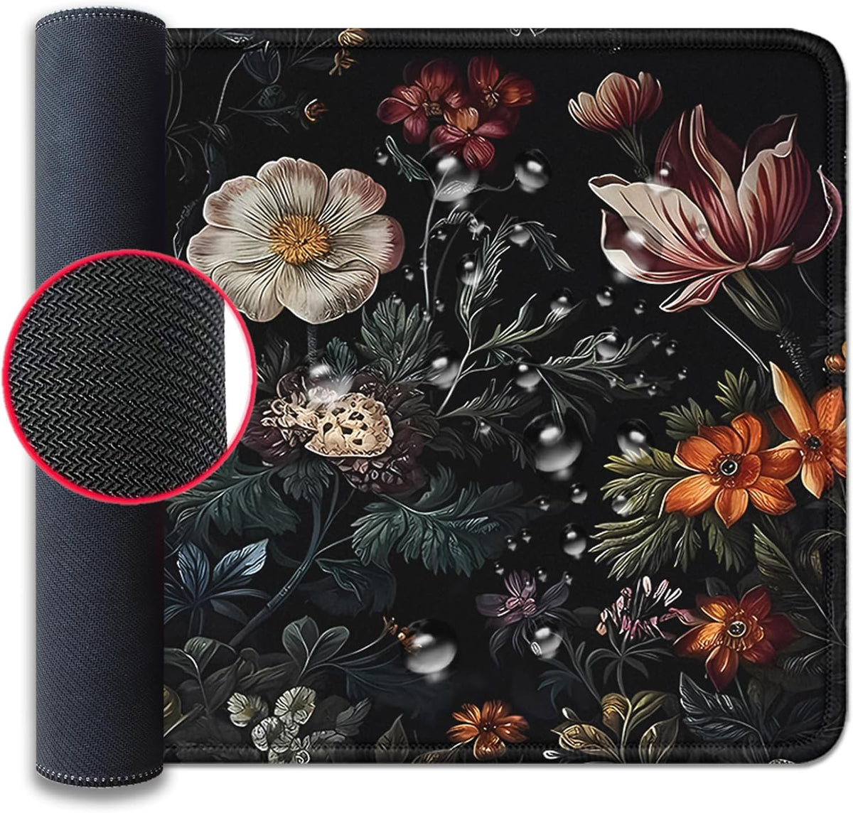 Vintage Aesthetic Mouse Pad,Extended Flower Plant Black Mousepad Desk Pad with Stitched Edges,Non-Slip Waterproof Rubber Base Mouse Mat for Office Computer Keyboard Laptop Home(27.5x11.8 in)