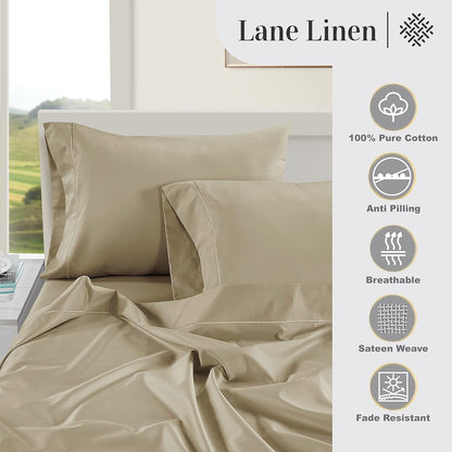 LANE LINEN Pillow Case Covers King Set of 2 100% Egyptian Cotton Sateen Soft Cool & Smooth 1000 Thread Count Cases - Linen