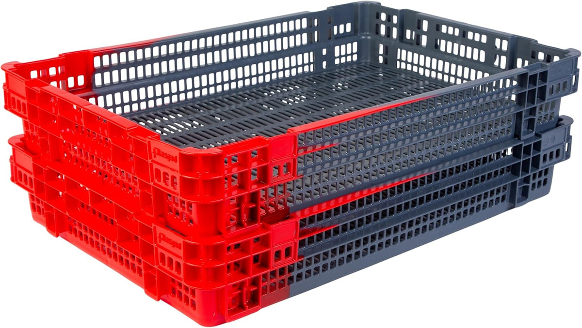 Hudson Exchange 23.5 x 15.75 x 4" (4.9 Gallon, 5 Pack) Agricultural Nest and Stack Vented Crate Handled Storage Container Tote, Red/Black