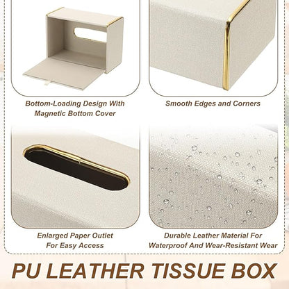 uxcell Tissue Box Cover, Rectangle Modern Tissue Box Holder with Magnetic Closure for Living Room Bedroom Office Hotel Desk (7.5"x5.1"x3.5", White)