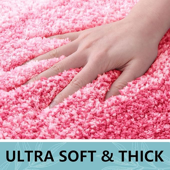 Arotive Microfiber Bathroom Rugs, Shaggy Soft and Absorbent Bath Rug, Non-Slip, Thick Plush Machine Washable Dry Bath Mats for Bathroom, Tub and Shower, 54x24, Pink, Rectangular